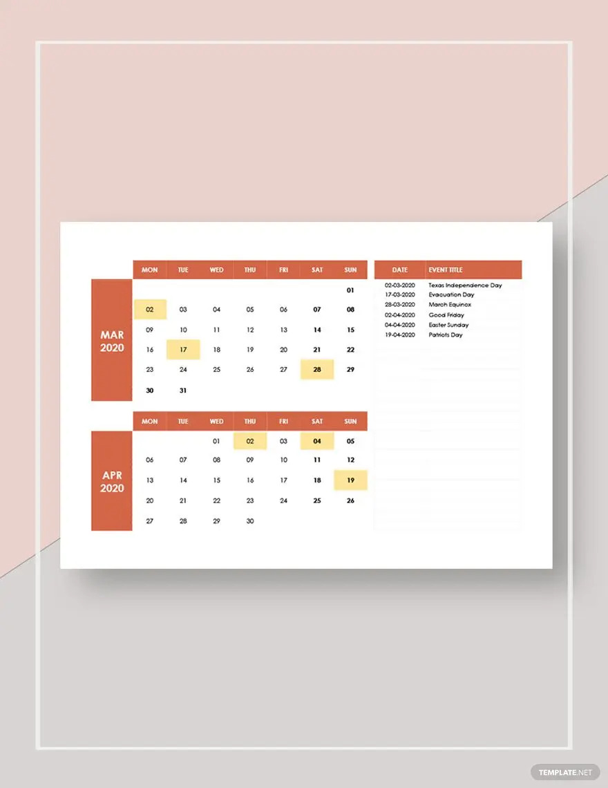 idées et exemples de calendrier mensuel