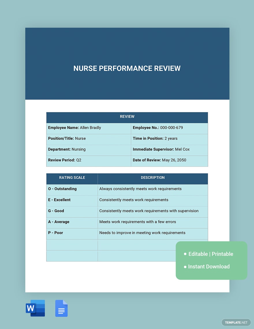 nurse performance review ideas examples