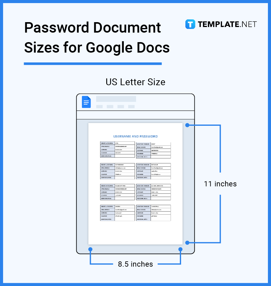 password document sizes for google docs
