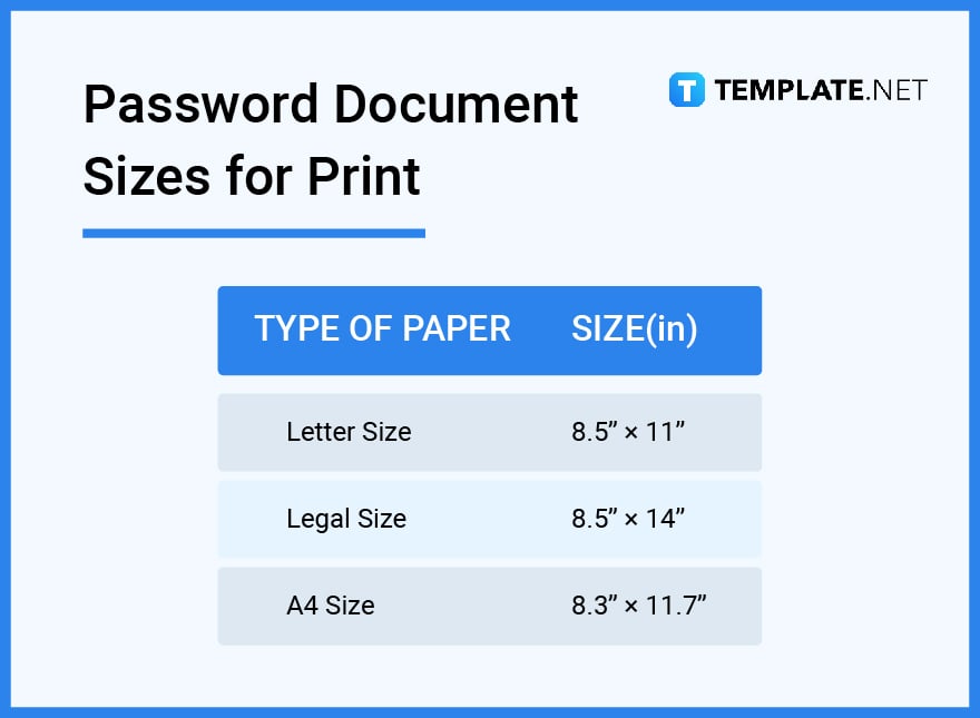 password document sizes for print