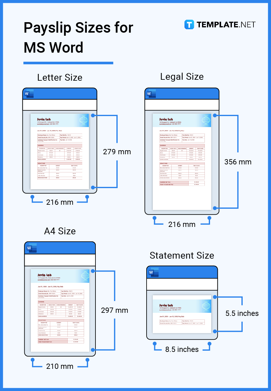 payslip sizes for ms word