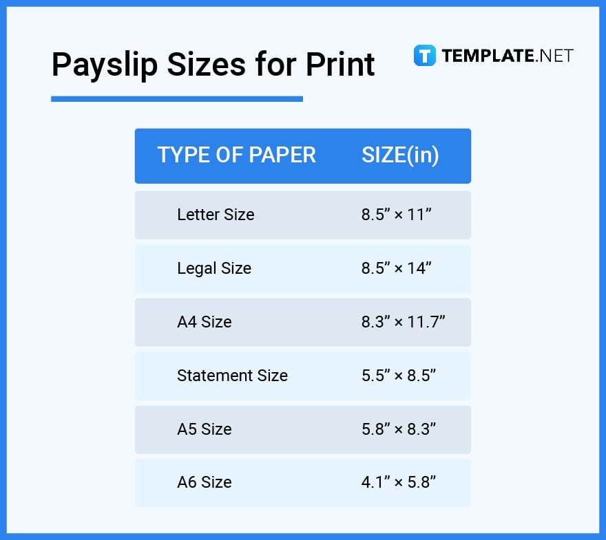 payslip sizes for print