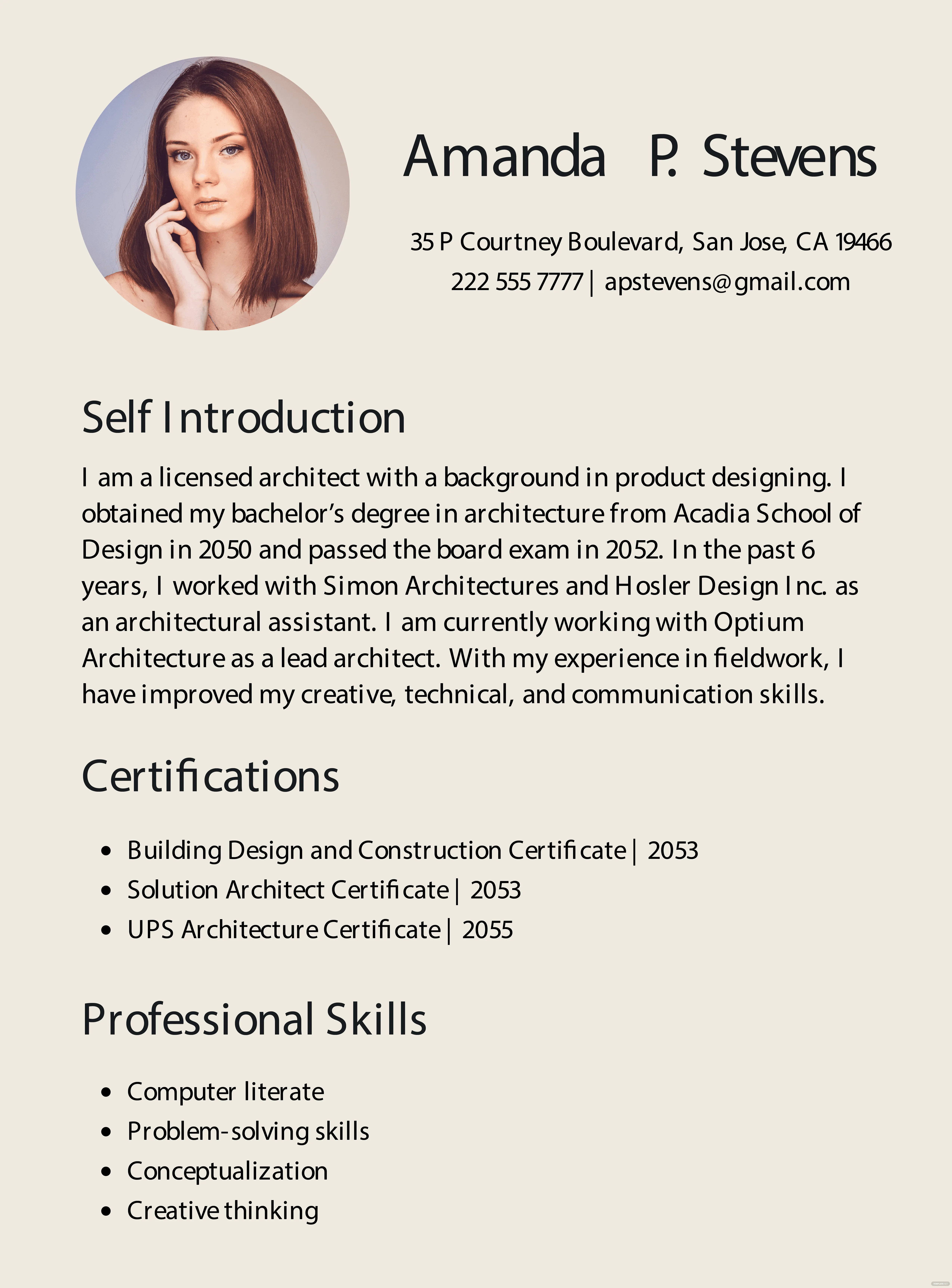 resume sample self introduction