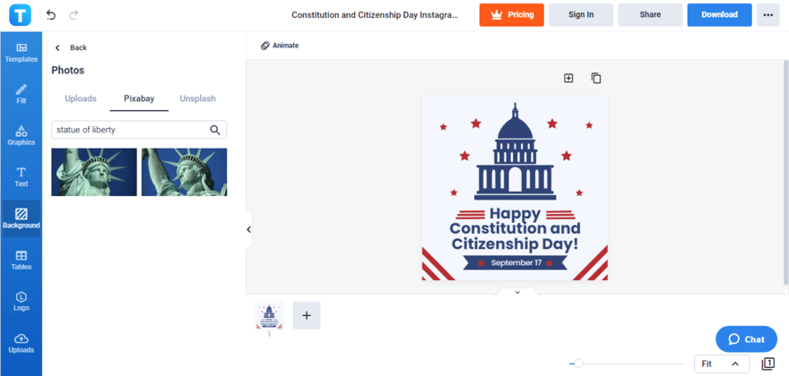 place a constitution related background image to the template