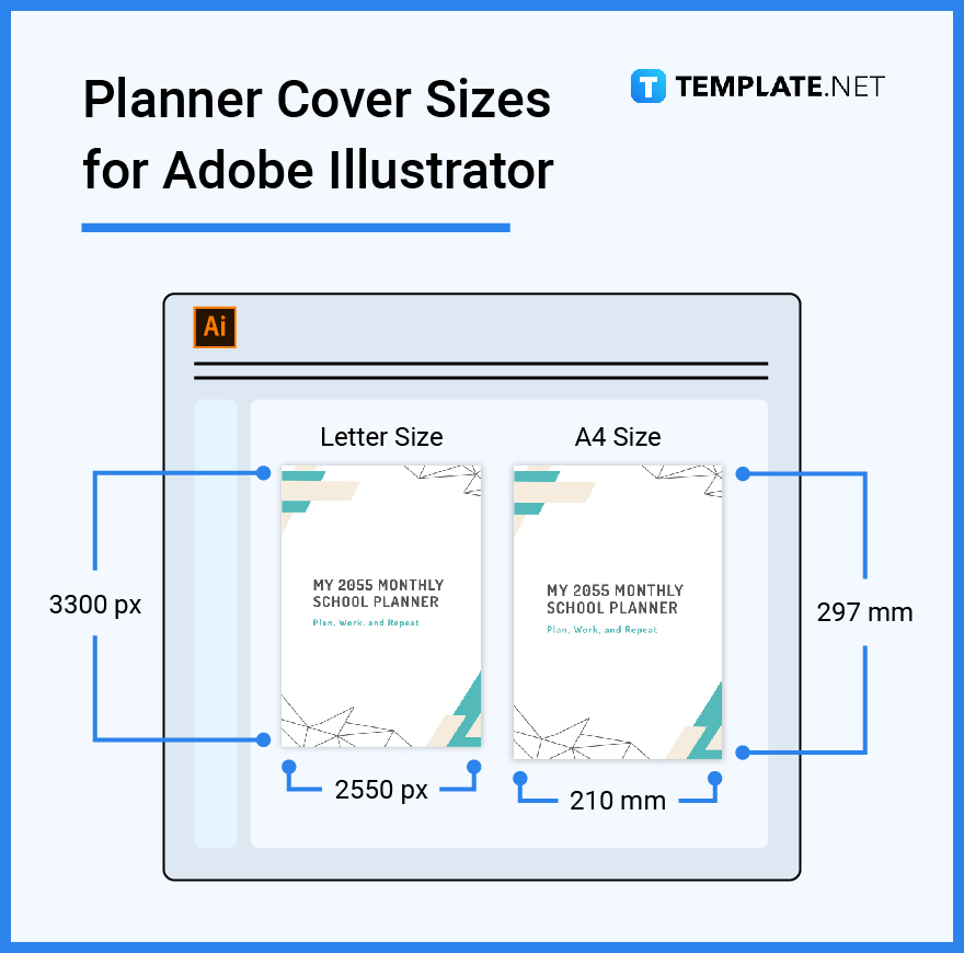 planner cover sizes for adobe illustrator