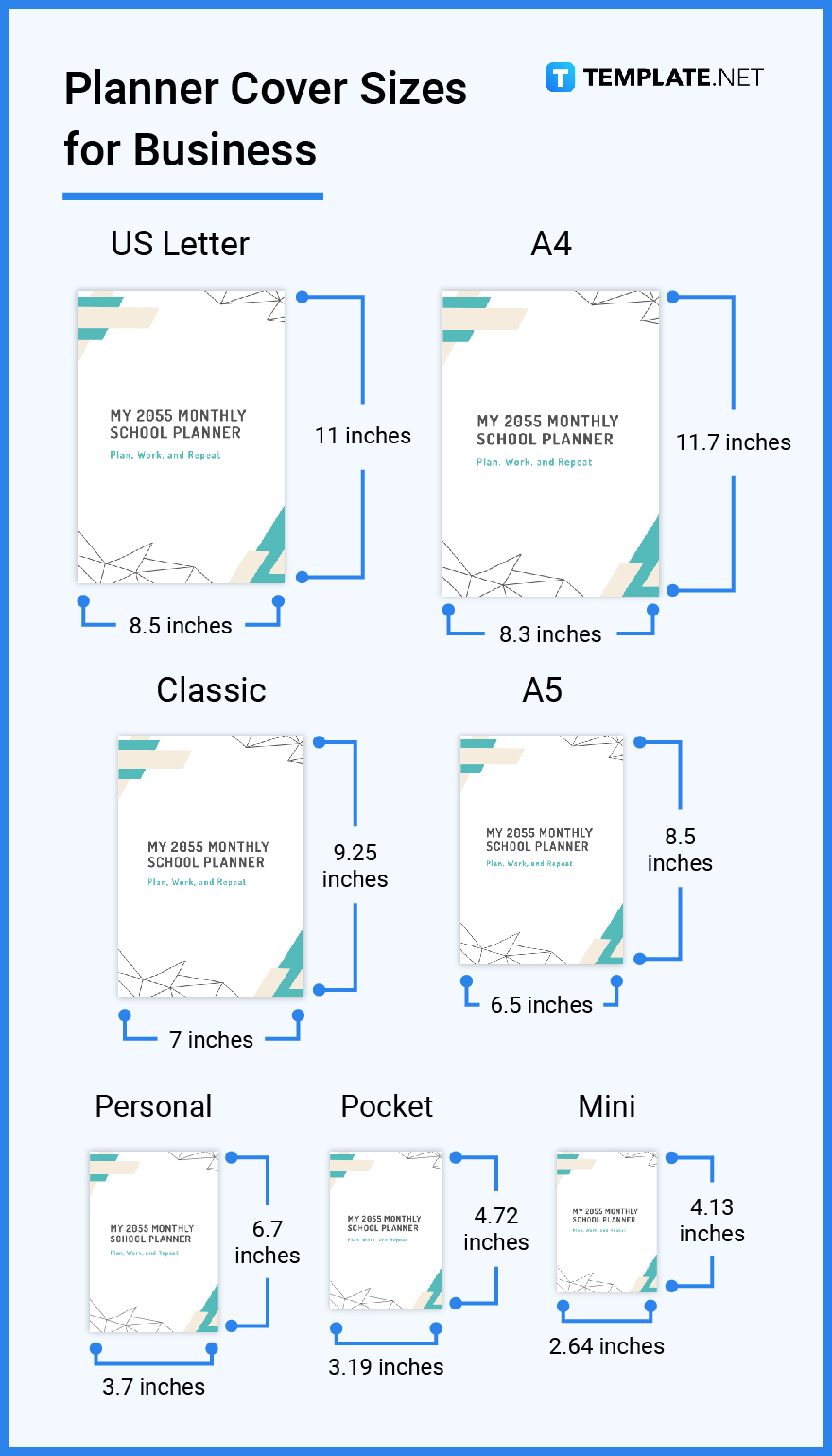Planner Cover Size Dimension, Inches, mm, cms, Pixel