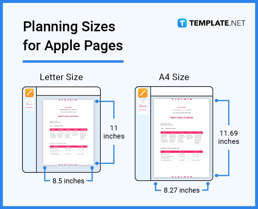 planning sizes for apple pages