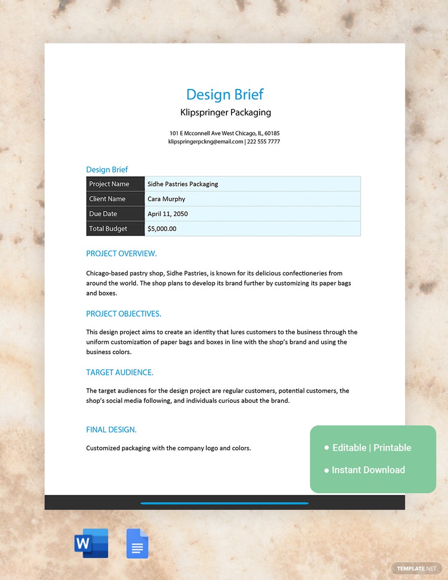 printable design brief ideas and examples