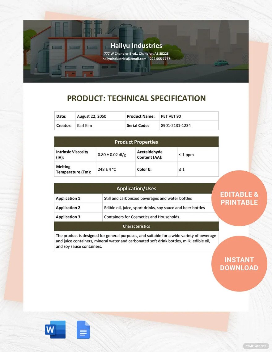 product technical specification