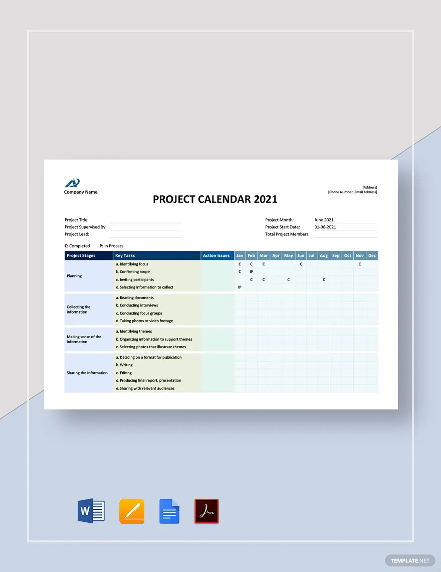 project calendar ideas and examples