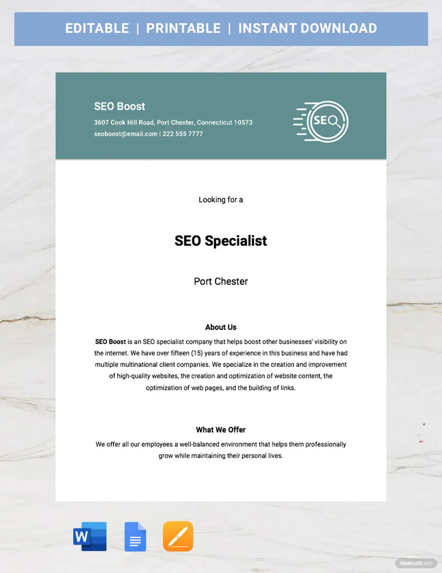 seo specialist job advertisement template ideas and examples