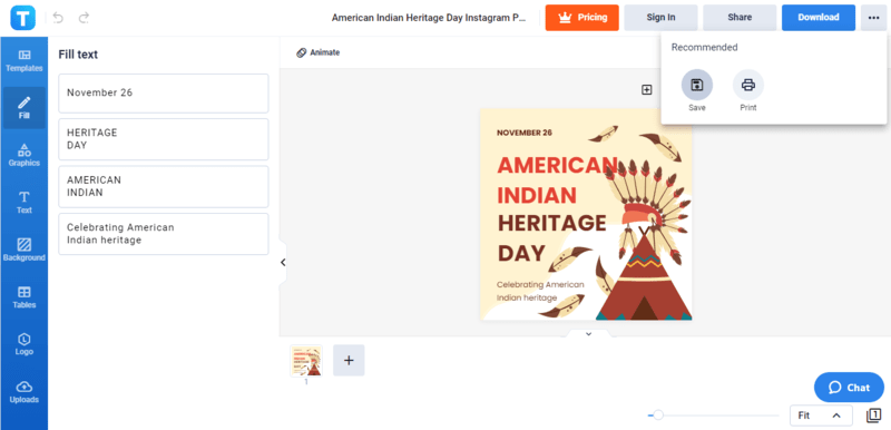 save the american indian heritage day instagram post draft
