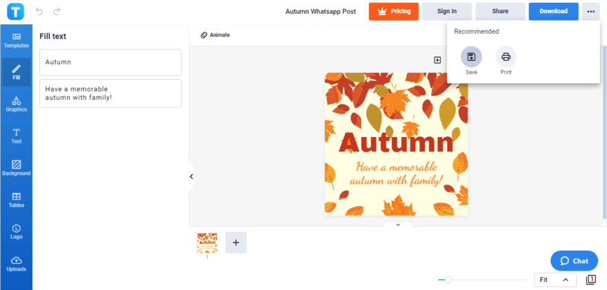 save your customized autumn whatsapp post draft