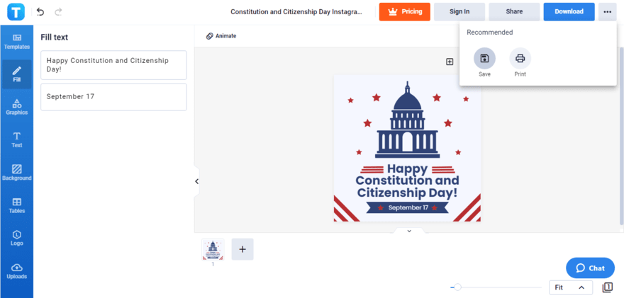 save your personalized constitution and citizenship day instagram post draft