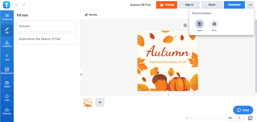 save your tailored autumn facebook post draft