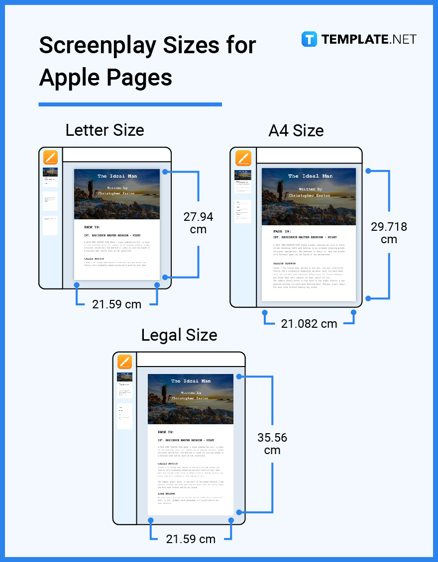 screenplay sizes for apple pages