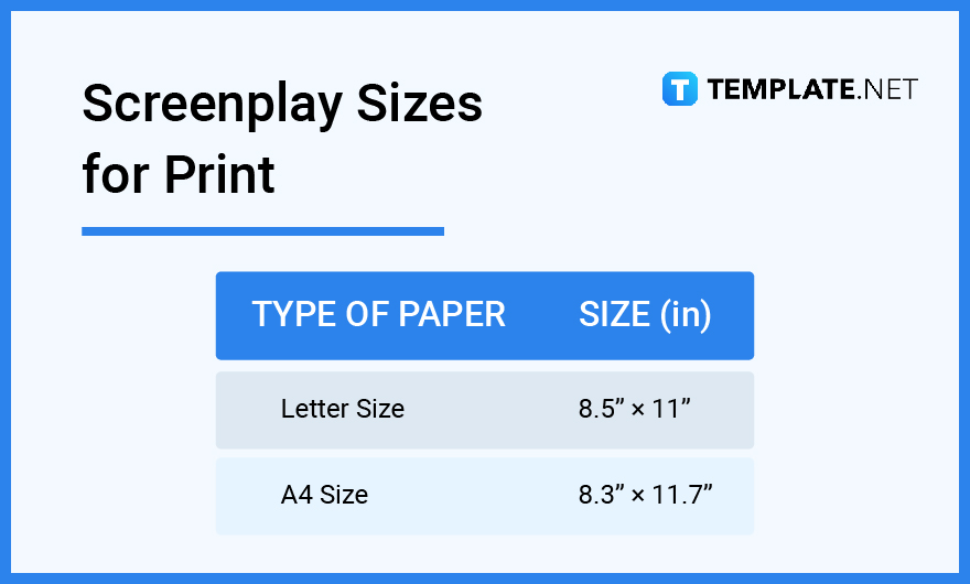 screenplay sizes for print
