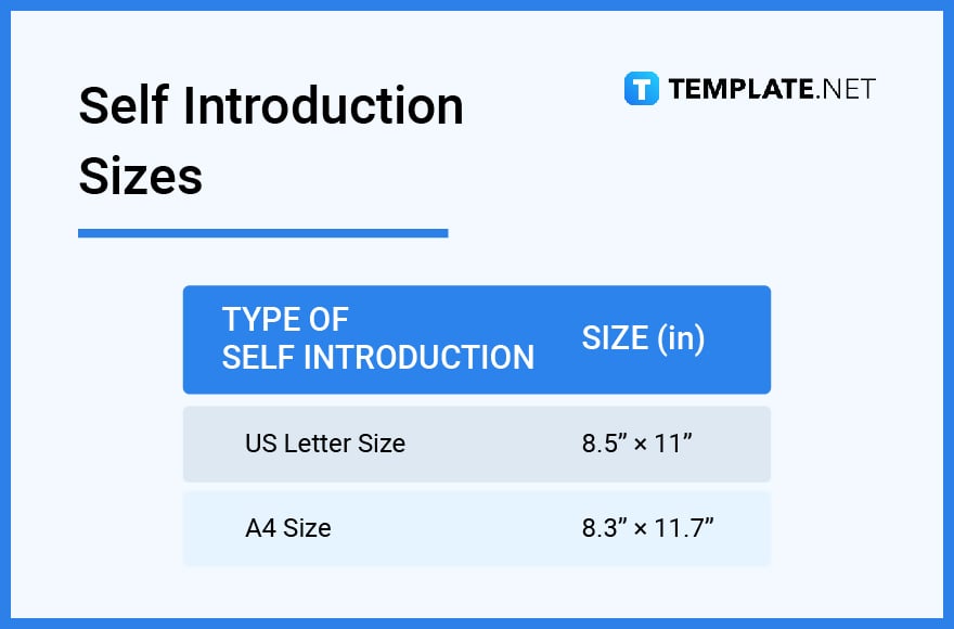 self introduction sizes