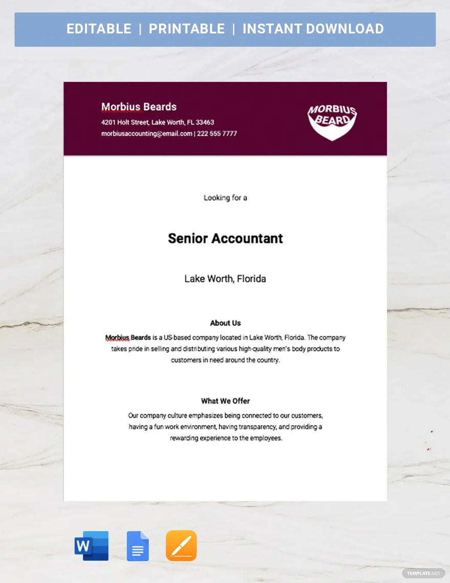 senior accountant job advertisement template