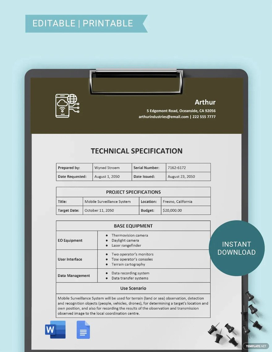 Technical Specification Template Word Free Download