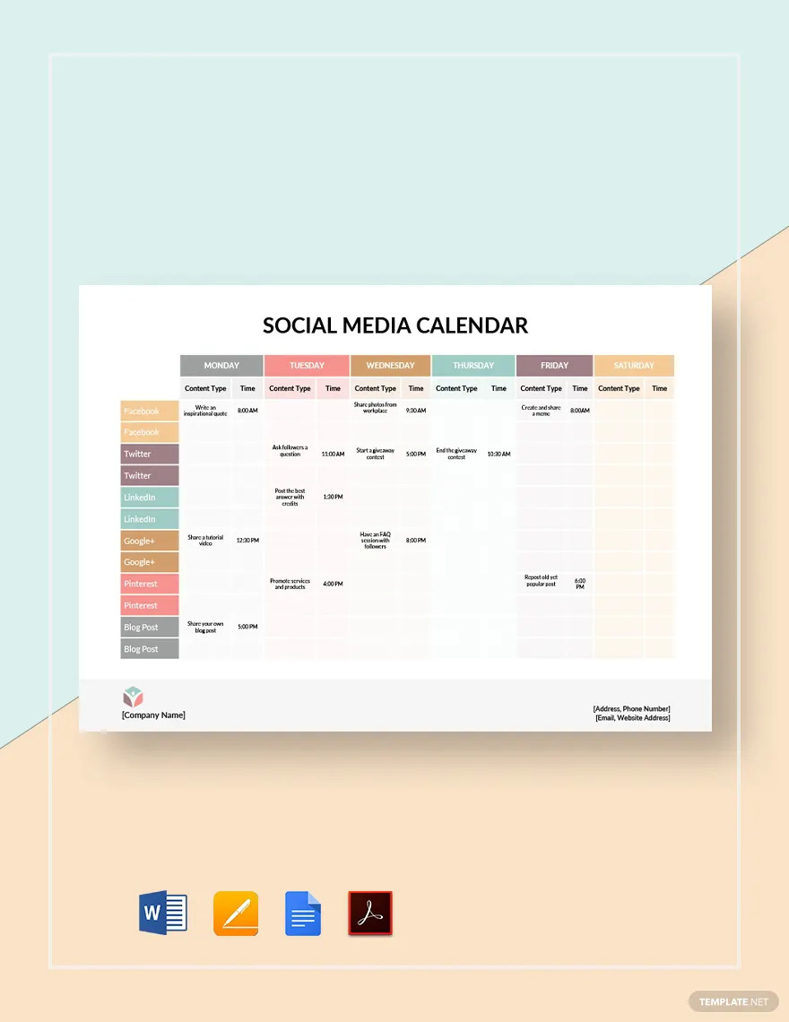 idées et exemples de calendrier de médias sociaux