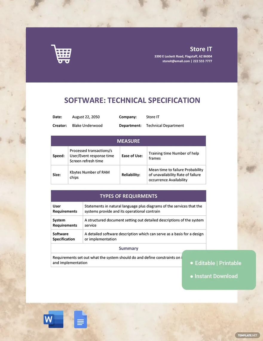 software technical specification