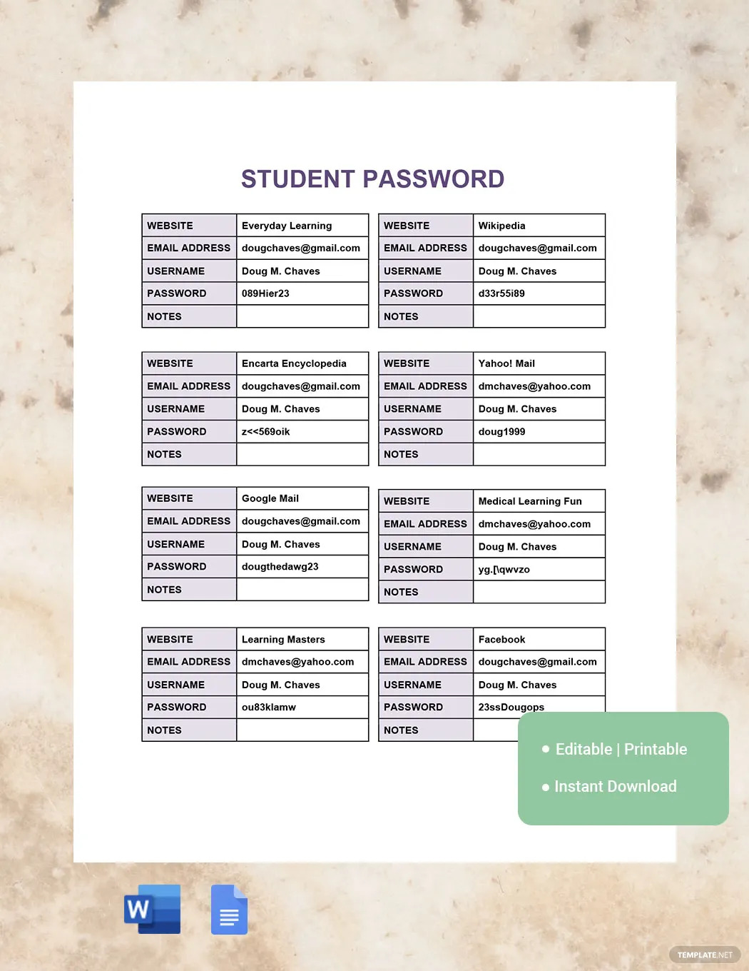 student password
