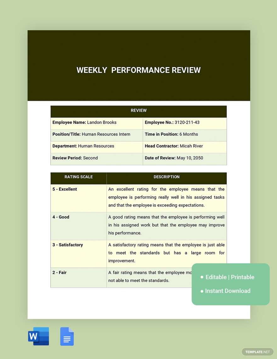 weekly performance review ideas examples
