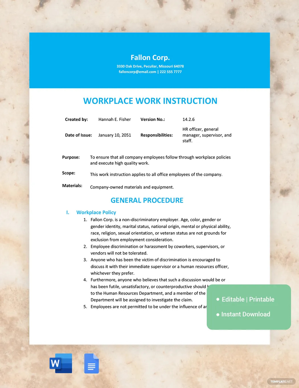 workplace work instruction ideas and examples