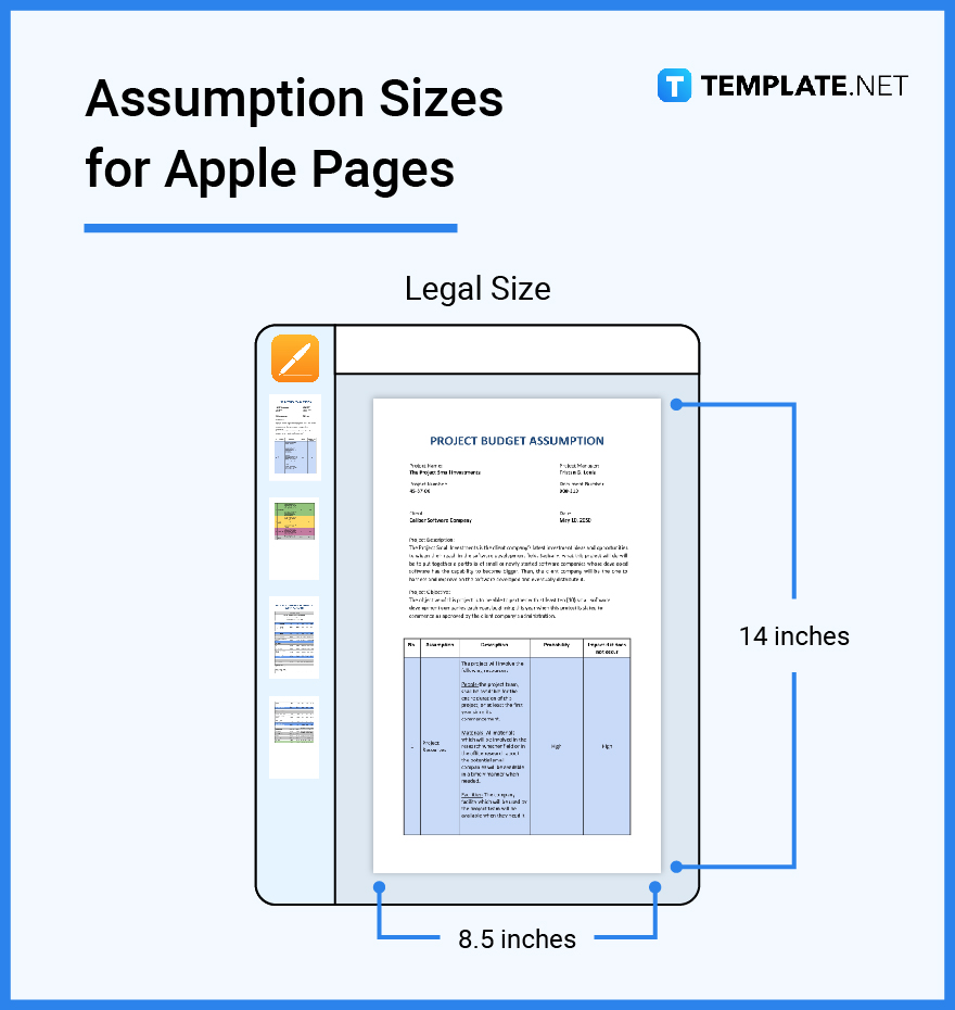 assumption sizes for apple pages