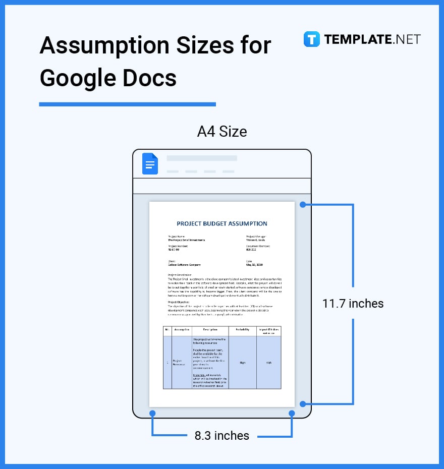 assumption sizes for google docs