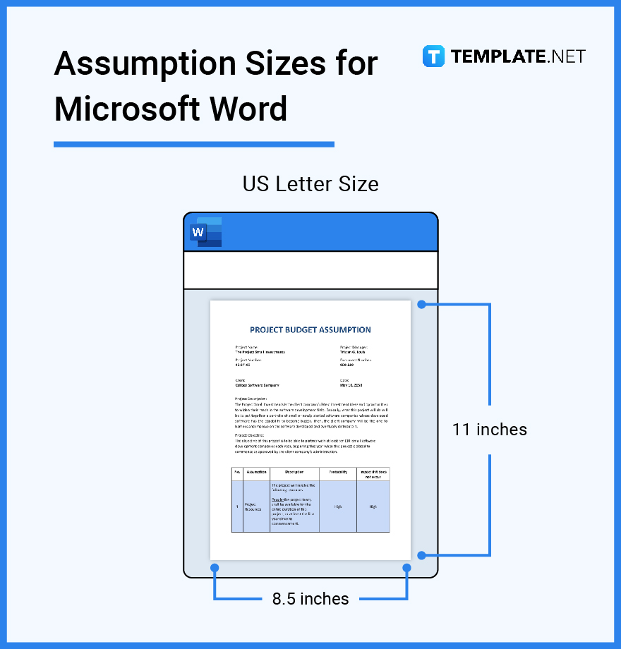 assumption sizes for microsoft word