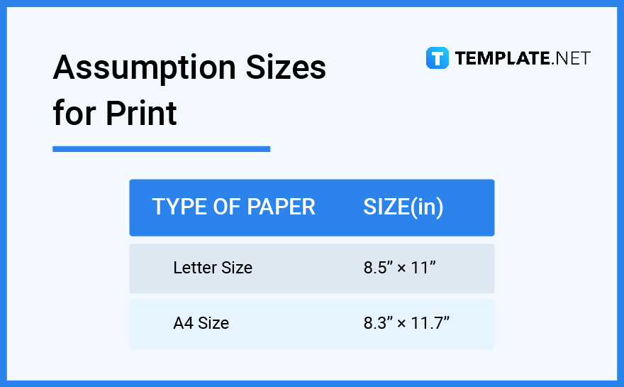 assumption sizes for print