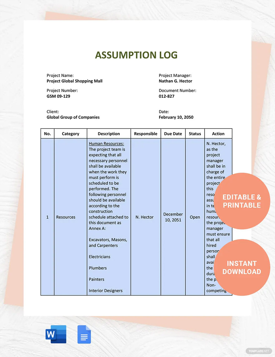 assumption tracking ideas and examples