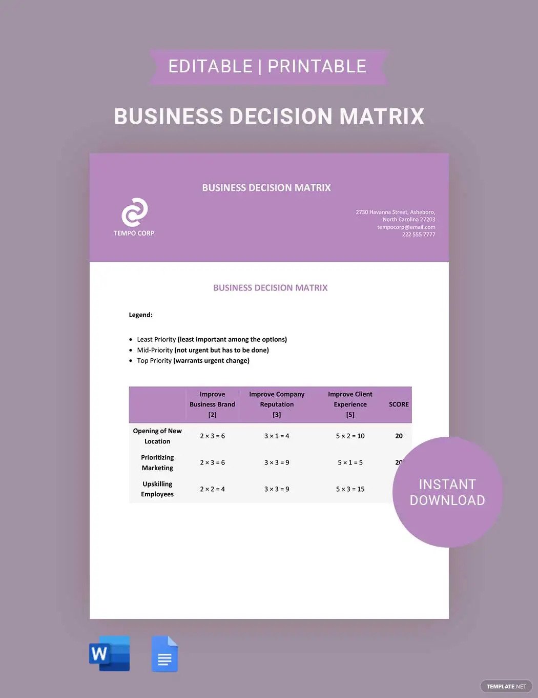 business decision matrix