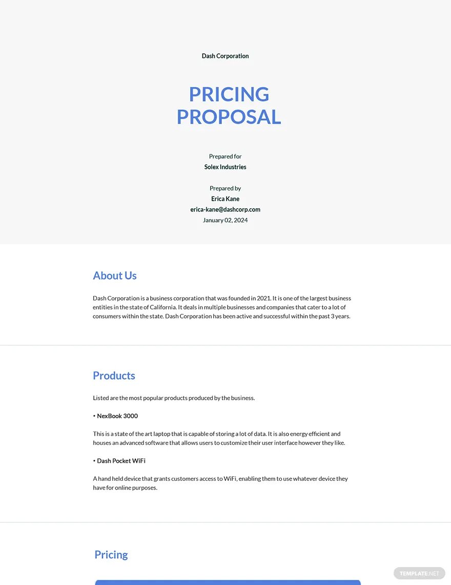 business pricing proposal