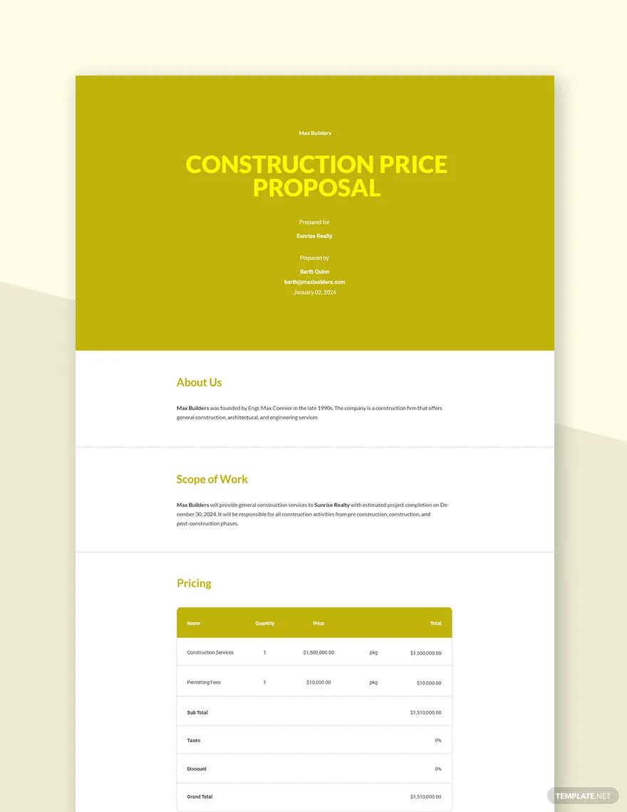 construction price proposal