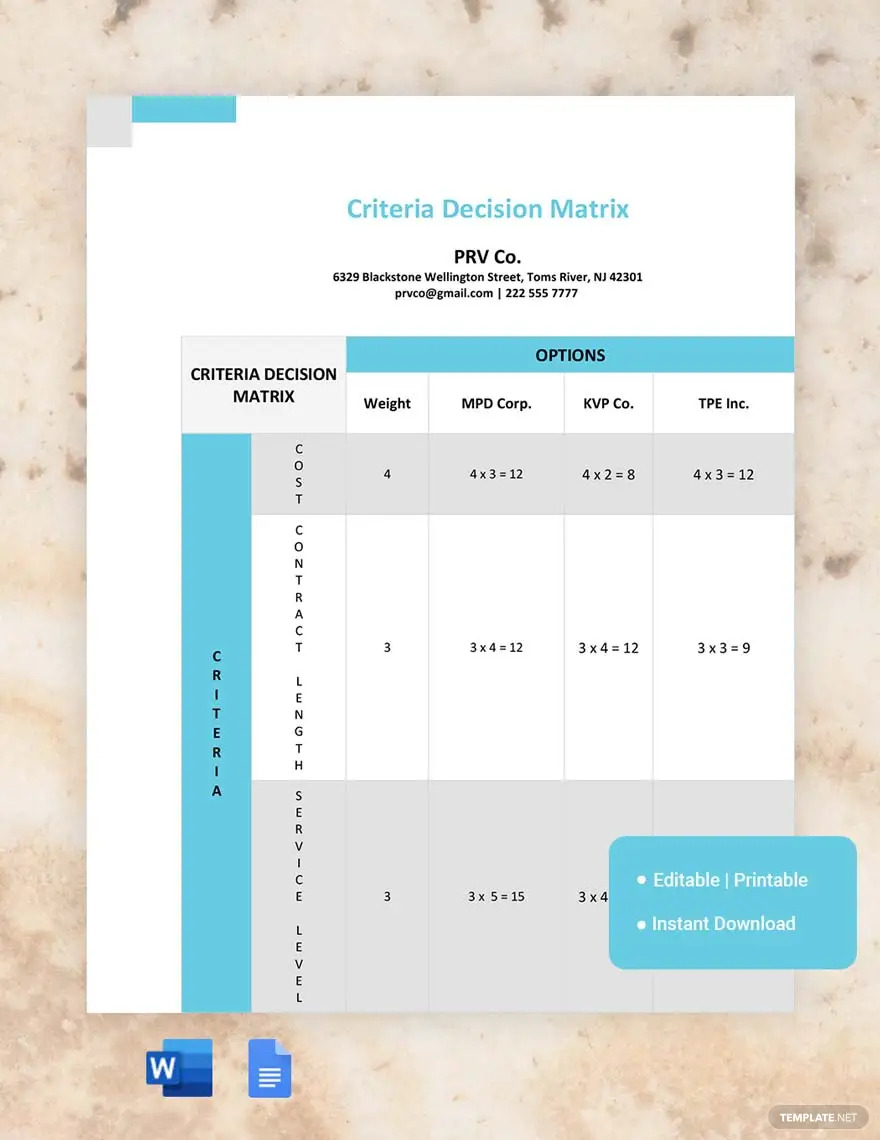 criteria decision matrix