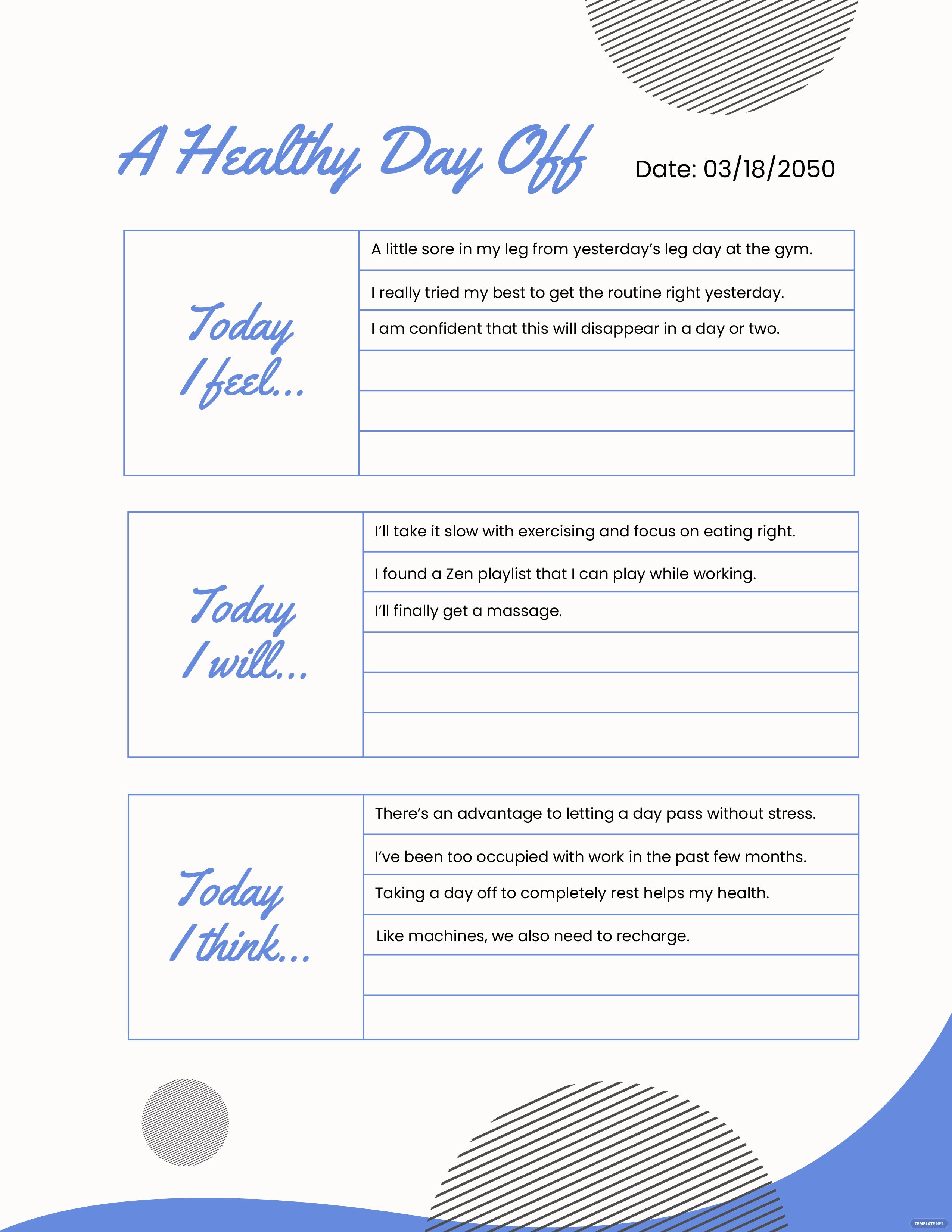 health and fitness diary ideas and examples