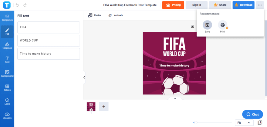make a copy of the fifa world cup facebook post template you modified