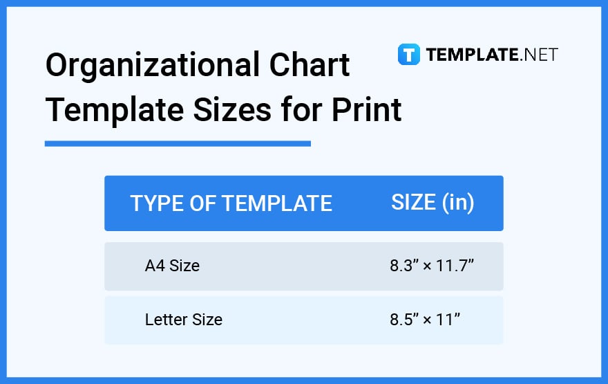 organizational chart template sizes for print