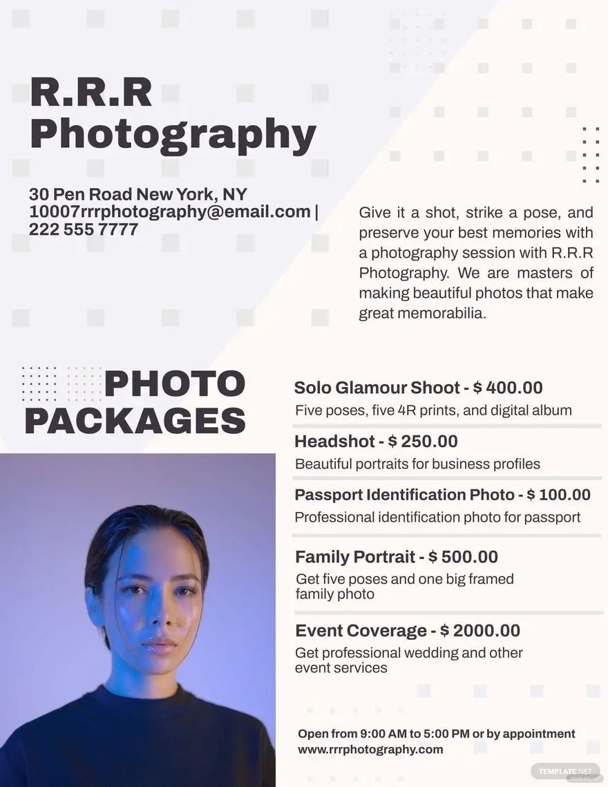 photographer pricing guide template