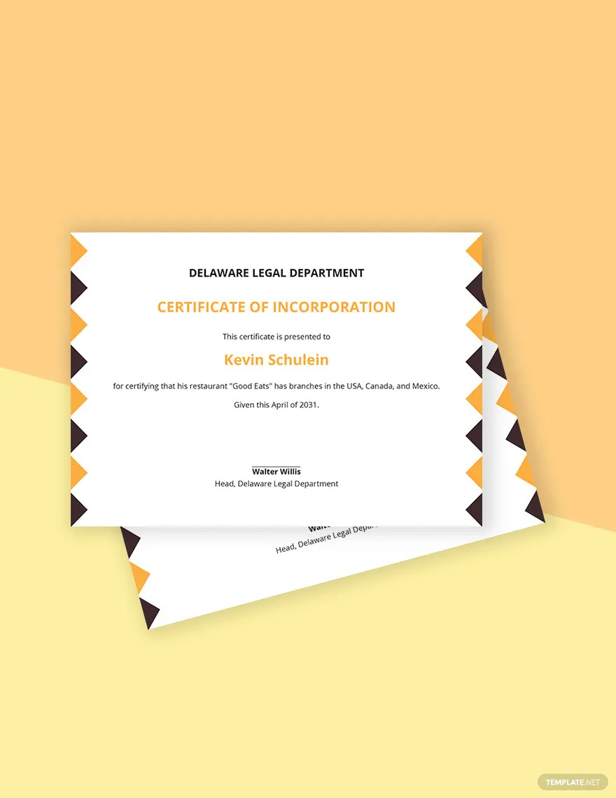 restuarant certificate of incorporation ideas and examples