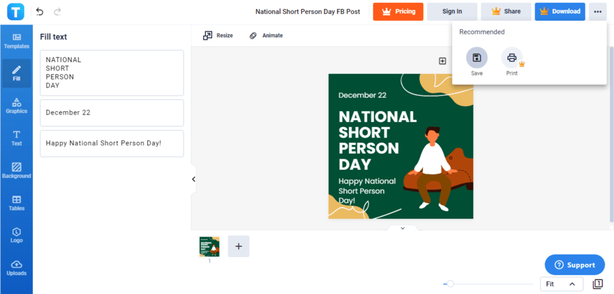 save the draft of your customized national short person day facebook post