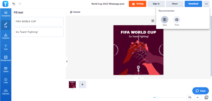 save your custom world cup 2022 whatsapp post draft