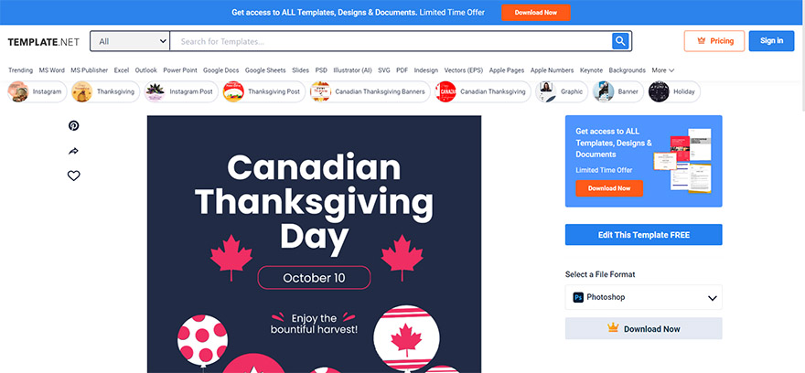 select a canadian thanksgiving instagram post template