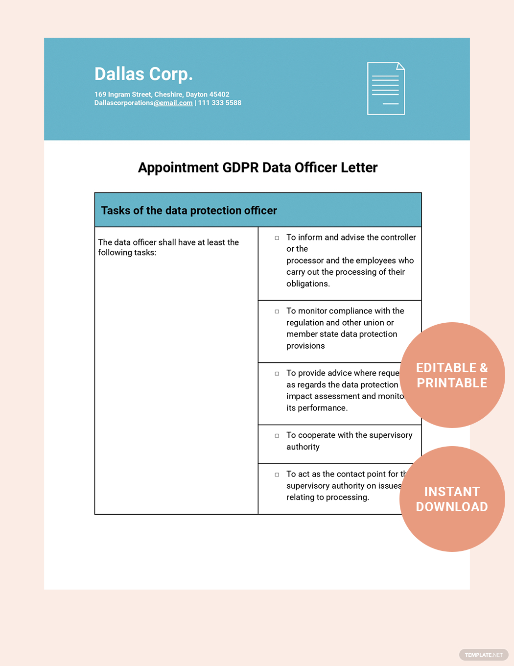appointment gdpr data officer letter