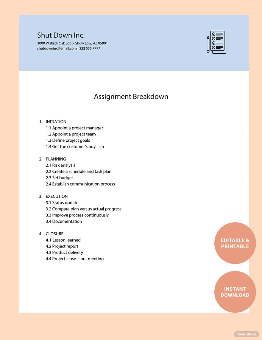 assignment breakdown sheet ideas and examples
