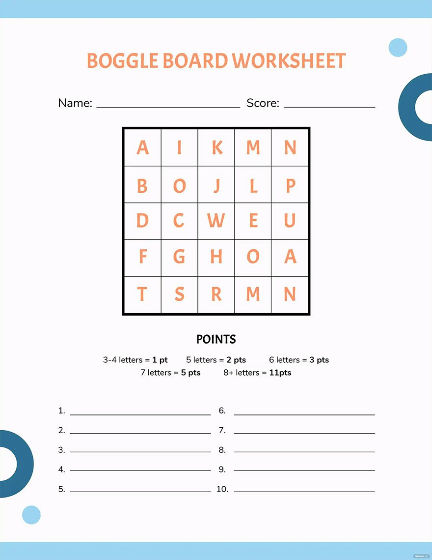 boggle board worksheet