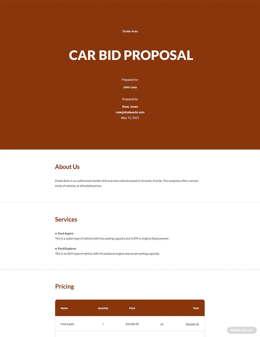 car bid proposal ideas and examples